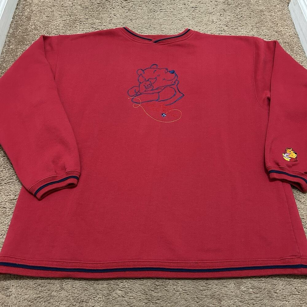 Vintage Disney Winnie The Pooh & Piglet Sweatshirt Sz L 100 Acre Collection Red